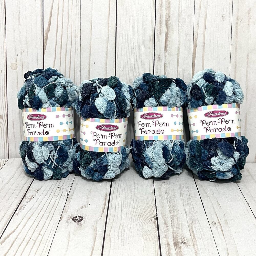 Herrschners Pom-Pom Parade Lot of 4 Skeins of Yarn Blues